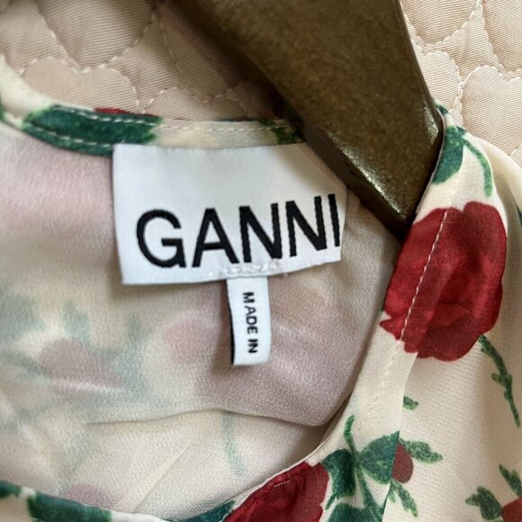 NWT GANNI Floral Print Pleated Georgette Mini Dress Size 36 Jenney - Picture 8 of 12